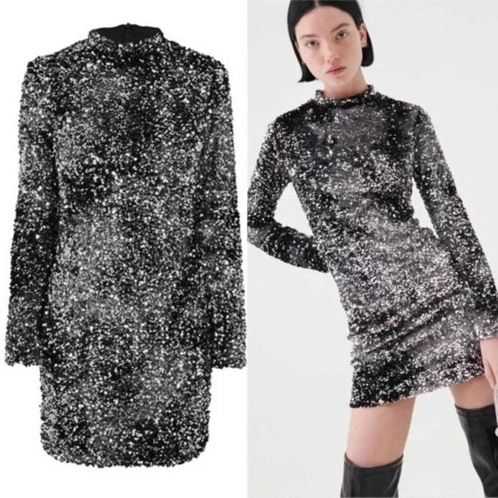 Marella Nover Sequin Velvet Jersey Mini Dress Ombre Dress SZ‎ S NWT